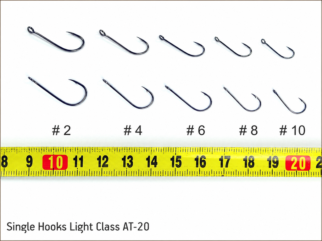 JigHead Single Hooks Light Class AT-20 maten #2, #4, #6, #8 en #10 op meetlint
